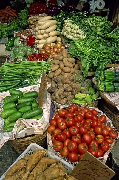 Vegetables for sale on a stall in Hong Kong, China, Asia
