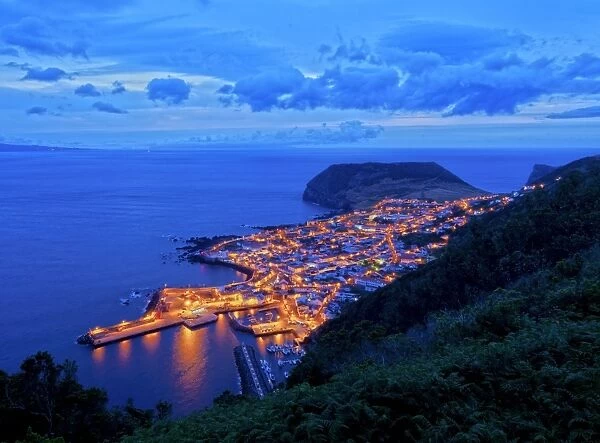 Velas at twilight, elevated view, Sao Jorge Island, Azores, Portugal, Atlantic, Europe