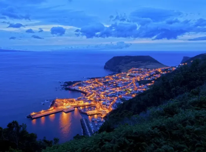 Framed Print : Velas at twilight, elevated view, Sao Jorge Island, Azores, Portugal, Atlantic, Europe Framed Print : Velas at twilight, elevated view, Sao Jorge Island, Azores, Portugal, Atlantic, Europe