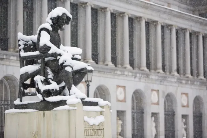 Framed Print : Velasquez statue covered in snow, Prado Museum, Madrid, Spain, Europe Framed Print : Velasquez statue covered in snow, Prado Museum, Madrid, Spain, Europe