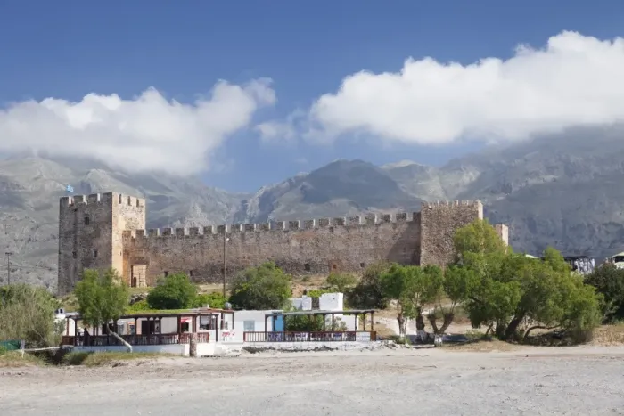 Framed Print : Venetian Castle in front of Lefka Ori Mountains (White Mountains), Frangokastello, Chania, Crete, Greek Islands, Greece, Europe Framed Print : Venetian Castle in front of Lefka Ori Mountains (White Mountains), Frangokastello, Chania, Crete, Greek Islands, Greece, Europe