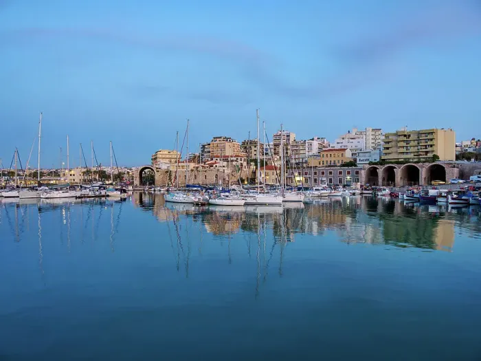 Framed Print : Venetian Dockyards at the Old Port at dusk, City of Heraklion, Crete, Greek Islands, Greece, Europe Framed Print : Venetian Dockyards at the Old Port at dusk, City of Heraklion, Crete, Greek Islands, Greece, Europe