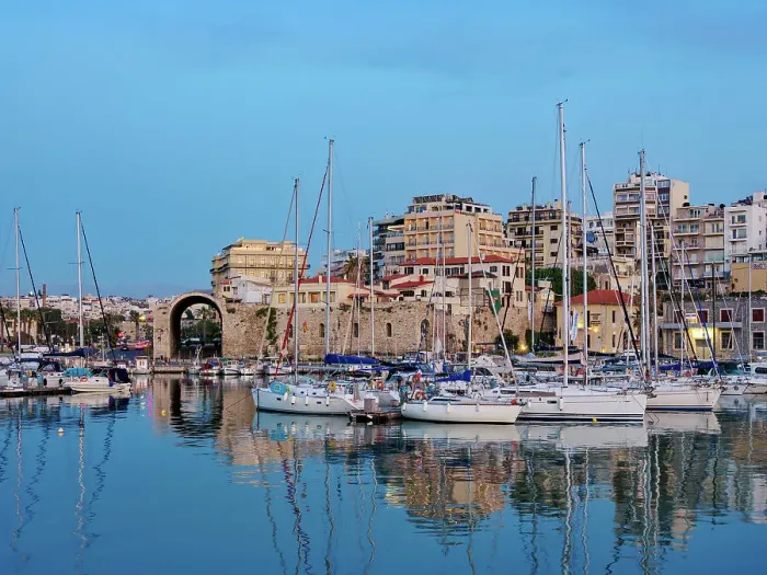 Framed Print : Venetian Dockyards at the Old Port at dusk, City of Heraklion, Crete, Greek Islands, Greece, Europe Framed Print : Venetian Dockyards at the Old Port at dusk, City of Heraklion, Crete, Greek Islands, Greece, Europe