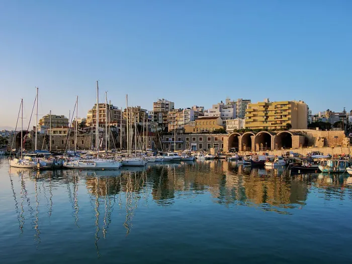 Framed Print : Venetian Dockyards at the Old Port, sunrise, City of Heraklion, Greek Islands, Greece, Europe