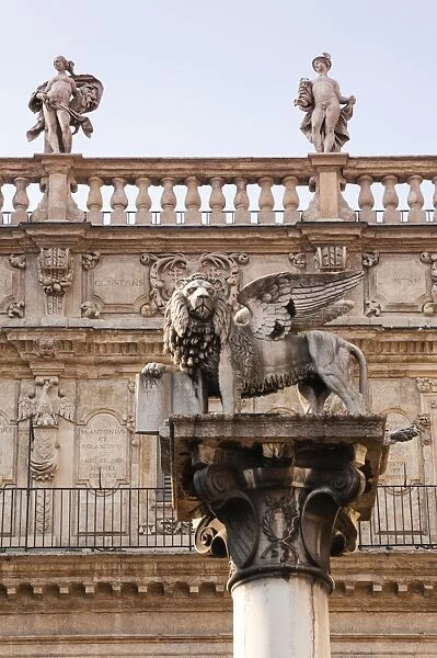 The Venetian lion of San Marco, Palazzo Maffei, Piazza delle Erbe, Verona, UNESCO World Heritage Site, Veneto, Italy, Europe
