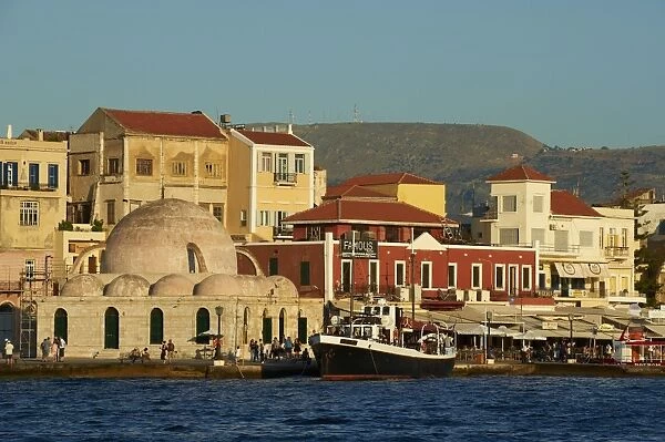 Venetian port and Turkish mosque, Chania, Crete, Greek Islands, Greece, Europe