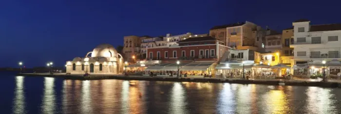 Framed Print : Venetian port and Turkish Mosque Hassan Pascha at the old town of Chania at night, Crete, Greek Islands, Greece, Europe Framed Print : Venetian port and Turkish Mosque Hassan Pascha at the old town of Chania at night, Crete, Greek Islands, Greece, Europe