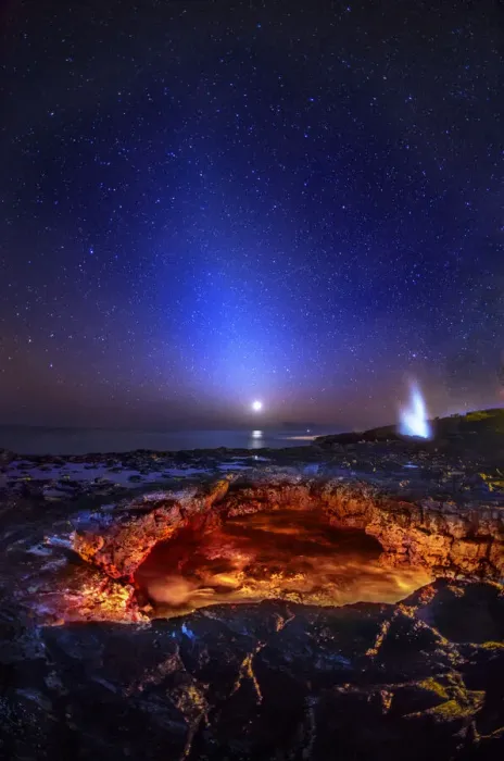 Framed Print : Venus rises over the ocean with a waterspout and ocean surf being lit by flashlight Framed Print : Venus rises over the ocean with a waterspout and ocean surf being lit by flashlight