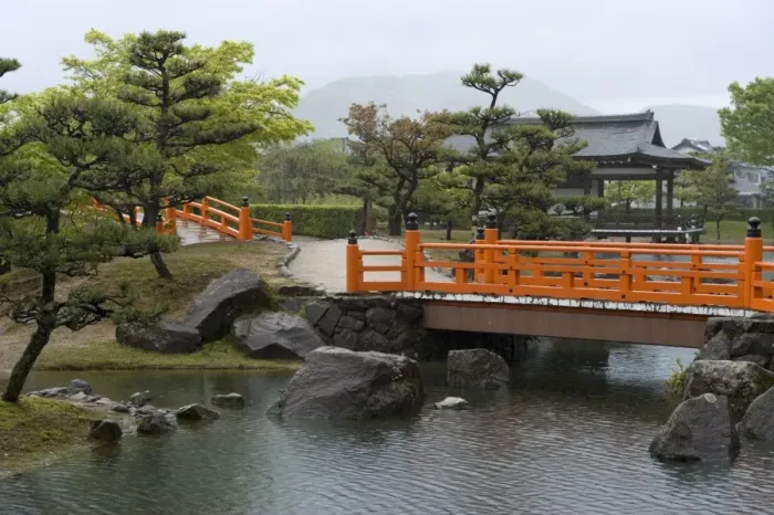 Framed Print : Vermilion-colored bridge at Murasaki Shikibu Park in Takefu City, Fukui, Japan, Asia Framed Print : Vermilion-colored bridge at Murasaki Shikibu Park in Takefu City, Fukui, Japan, Asia