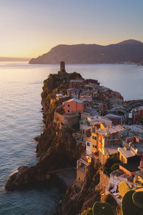 Framed Print : Vernazza at sunset in cinque terre natural park, La Spezia province in Liguria district, Italy