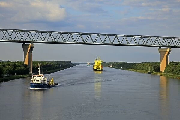 Vessels on Kiel Canal near Brunsbuttel, Schleswig-Holstein, Germany, Europe