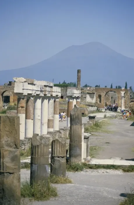 Framed Print : Vesuvius volcano from ruins of Forum buildings in Roman town Framed Print : Vesuvius volcano from ruins of Forum buildings in Roman town