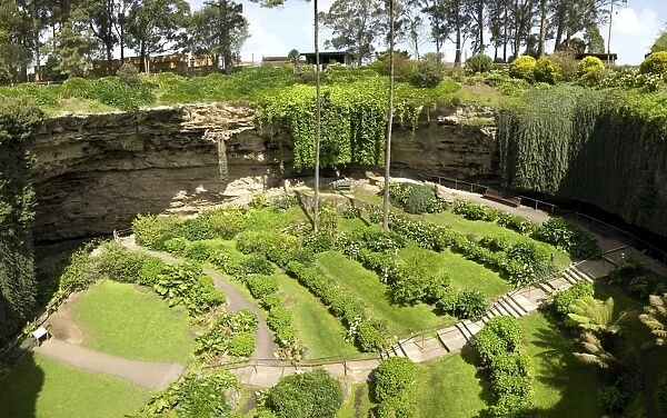 Victorian terraced gardens in Umpherston Sinkhole in limestone, Mount Gambier, South Australia, Australia, Pacific