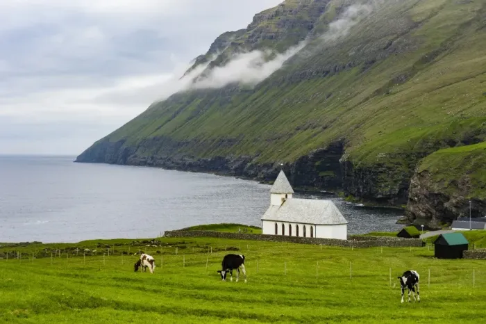 Framed Print : Vidareidi church in Vidoy, Faroe Islands, Denmark, Europe Framed Print : Vidareidi church in Vidoy, Faroe Islands, Denmark, Europe