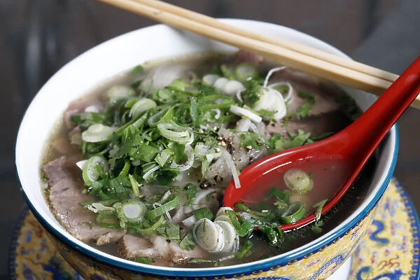Vietnamese Spicy Sliced Beef and noodle Pho Bo Soup, France, Europe
