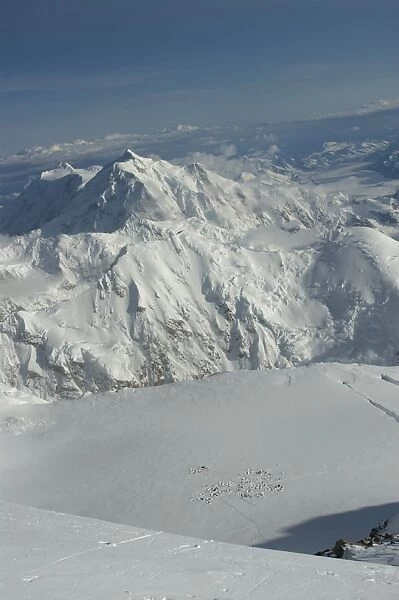 View of 14000 ft camp with Mount Hunter in distance, Denali National Park