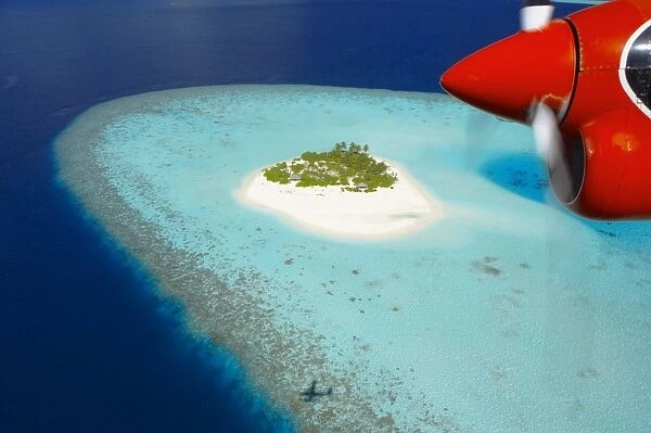 View from aeroplane of Male Atoll, Maldives, Indian Ocean, Asia