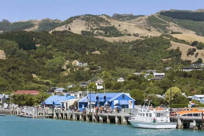 Framed Print : View from Akaroa Harbour to the Main Wharf, Akaroa, Banks Peninsula, Canterbury, South Island Framed Print : View from Akaroa Harbour to the Main Wharf, Akaroa, Banks Peninsula, Canterbury, South Island