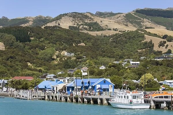 View from Akaroa Harbour to the Main Wharf, Akaroa, Banks Peninsula, Canterbury, South Island