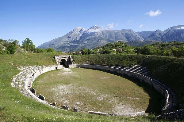 Full view of Alba Fucens ancient Roman Amphiteather, Abruzzo, Italy, Europe