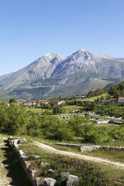 View of Alba Fucens with Mount Velino in the background, Abruzzo, Italy, Europe