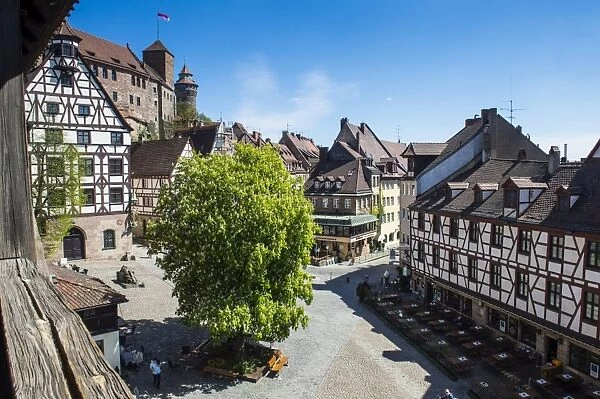 View over the Albrecht Duerer square and the imperial castle of Nuremberg, Bavaria