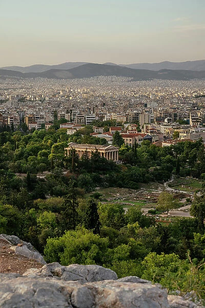 View of Ancient Agora and Athens City centre, Athens, Attica, Greece, Europe