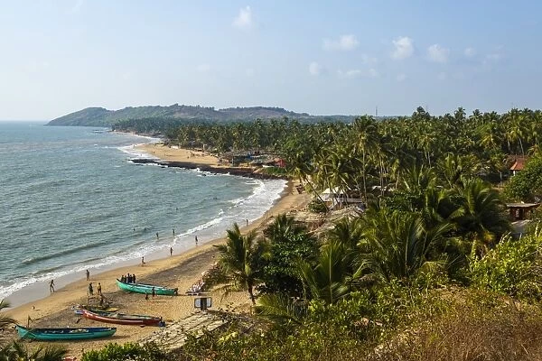 View over Anjuna beach, Goa, India, Asia