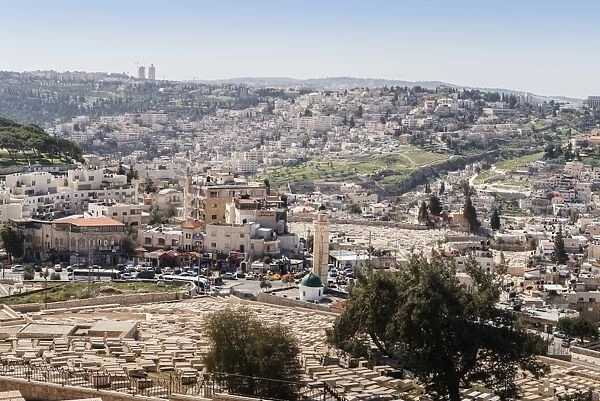 View of a Arab-Israeli neighbourhood, including shops and a mosque, on the outskirts of Jerusalem