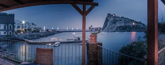 Framed Print : View of Aragonese Castle at dusk, Port of Ischia, Island of Ischia, Campania, Italy, Europe Framed Print : View of Aragonese Castle at dusk, Port of Ischia, Island of Ischia, Campania, Italy, Europe