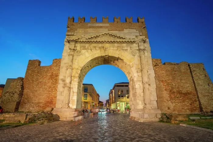 Framed Print : View of Arch of Augustus (Arco d'Augusto) at dusk, Rimini, Emilia-Romagna, Italy, Europe Framed Print : View of Arch of Augustus (Arco d'Augusto) at dusk, Rimini, Emilia-Romagna, Italy, Europe