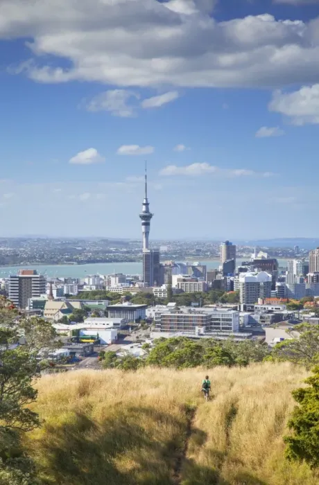 Framed Print : View of Auckland with man hiking on Mount Eden, Auckland, North Island, New Zealand, Pacific Framed Print : View of Auckland with man hiking on Mount Eden, Auckland, North Island, New Zealand, Pacific