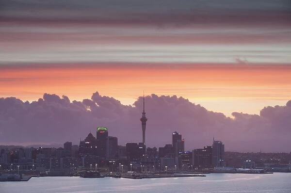 View of Auckland at sunset, Auckland, North Island, New Zealand, Pacific