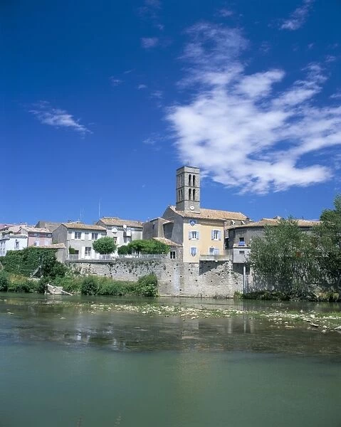 View across Aude River to Trebes, Aude, Languedoc-Roussillon, France, Europe