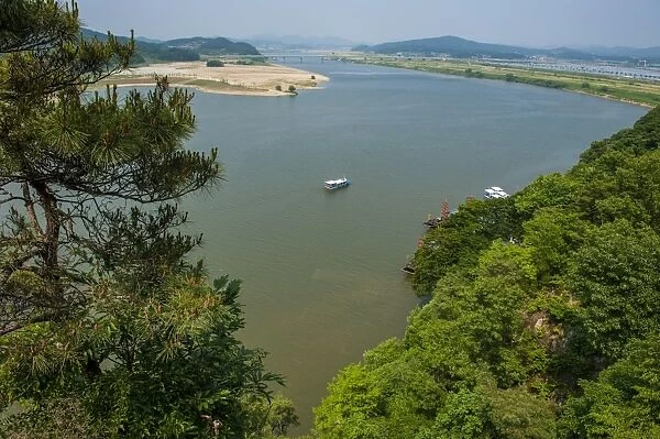 View over the Baengma river from the Buso Mountain Fortress in the Busosan Park, Buyeo, South Korea, Asia