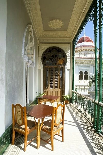 View along balcony at the Palacio de Valle, Cienfuegos, Cuba, West Indies