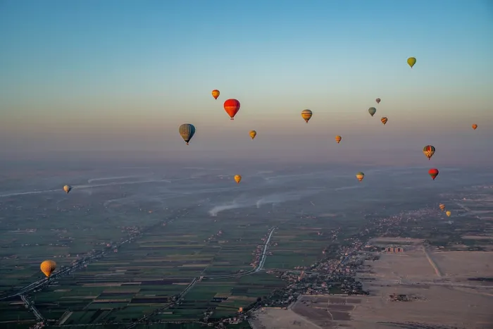 Framed Print : View of other balloons from hot air balloon over Luxor at sunrise, Luxor, Egypt, Africa Framed Print : View of other balloons from hot air balloon over Luxor at sunrise, Luxor, Egypt, Africa