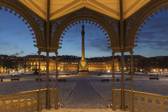 Framed Print : View from band stand shell to the New Castle on Schlossplatz Square, Stuttgart Framed Print : View from band stand shell to the New Castle on Schlossplatz Square, Stuttgart