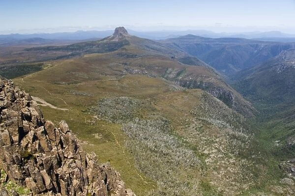 View of Barn Bluff from Cradle Mountain on the Overland Track, Cradle Mountain Lake St Clair National Park, part of Tasmanian Wildernes, UNESCO World Heritage Site, Tasmania