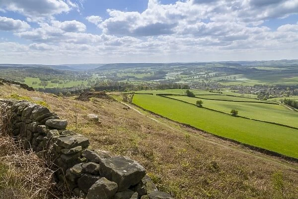 View from Baslow Edge towards Baslow Village and Chatsworth Park, Derbyshire Dales