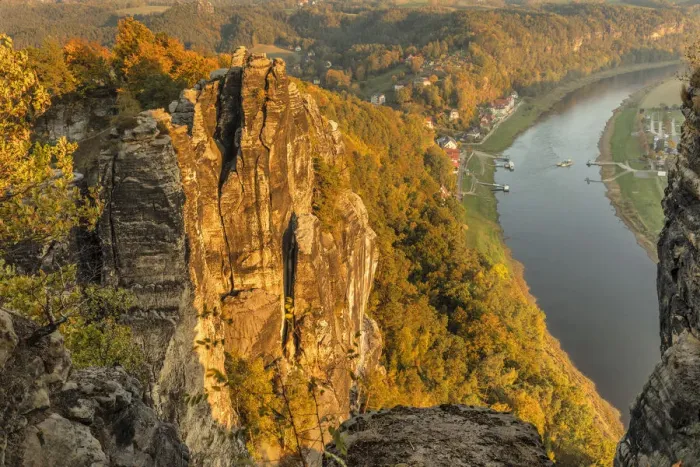 Framed Print : View from Bastei Rock Formation to Elbe River, Rathen, Elbsandstein Mountains, Saxony Framed Print : View from Bastei Rock Formation to Elbe River, Rathen, Elbsandstein Mountains, Saxony
