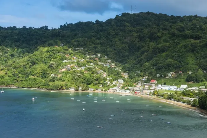 Framed Print : View over the bay of Charlotteville, Tobago, Trinidad and Tobago, West Indies, Caribbean, Central America Framed Print : View over the bay of Charlotteville, Tobago, Trinidad and Tobago, West Indies, Caribbean, Central America