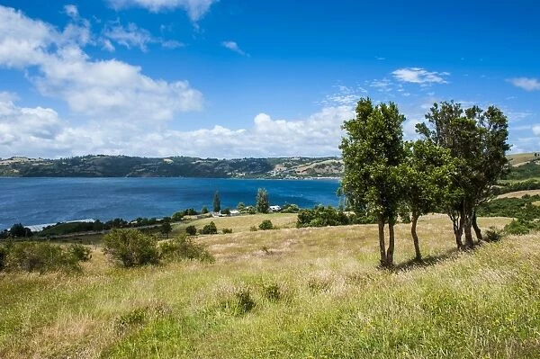 View over a bay in Chiloe, Chile, South America