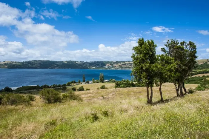 Framed Print : View over a bay in Chiloe, Chile, South America Framed Print : View over a bay in Chiloe, Chile, South America