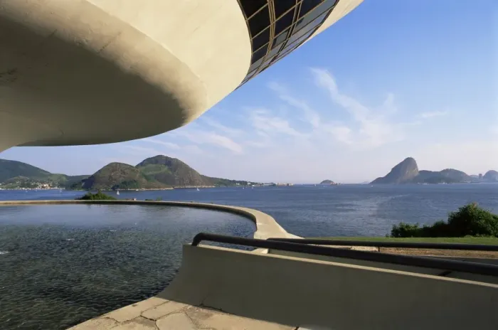 Framed Print : View across bay to Rio from Museo de Arte Contemporanea, by Oscar Niemeyer Framed Print : View across bay to Rio from Museo de Arte Contemporanea, by Oscar Niemeyer