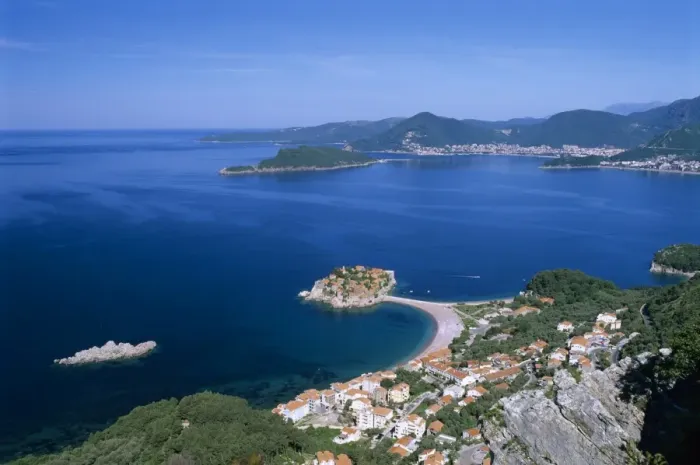 Framed Print : View over bay, Sveti Stefan, The Budva Riviera, Montenegro, Europe Framed Print : View over bay, Sveti Stefan, The Budva Riviera, Montenegro, Europe