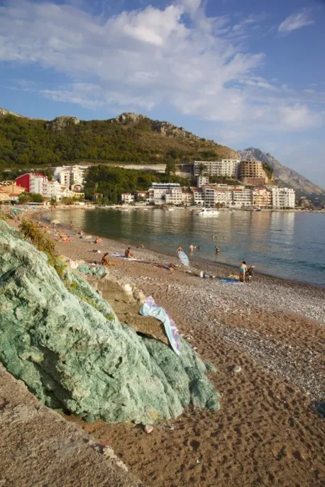 Framed Print : View of beach, Becici, Budva Bay, Montenegro, Europe Framed Print : View of beach, Becici, Budva Bay, Montenegro, Europe