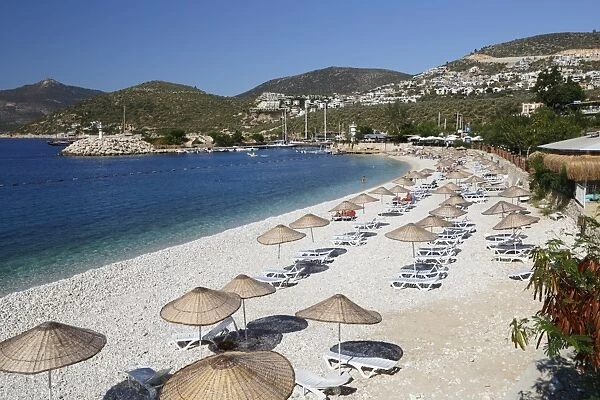 View over beach, Kalkan, Lycia, Antalya Province, Mediterranean Coast, Southwest Turkey
