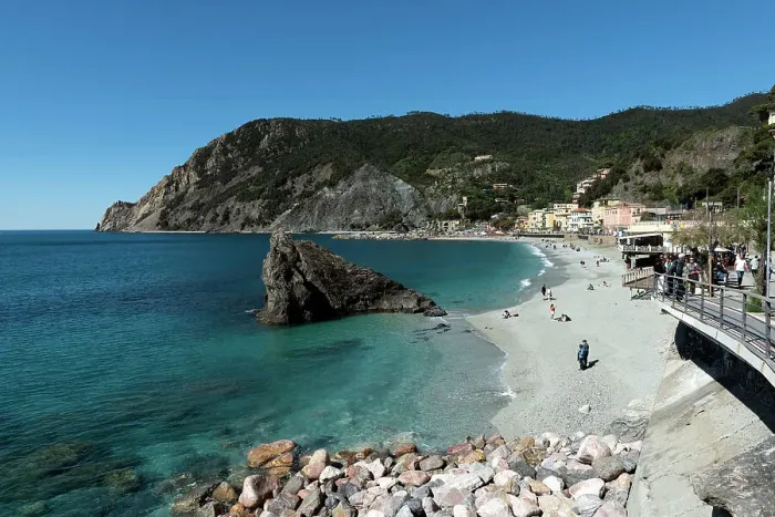Framed Print : A view of the beach at Monterosso al Mare, a town on the Cinque Terre, UNESCO World Heritage Site, Liguria, Italy, Europe