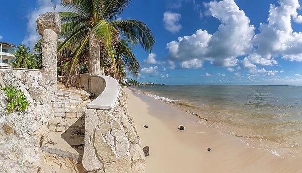 View of beach near Puerto Morelos, Caribbean Coast, Yucatan Peninsula, Mexico, North America